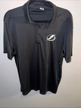 Lightweight Men's Black Polo Shirt with Tampa Bay Lightning Logo Size L